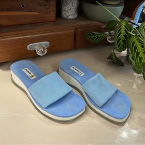 VTG 90s Y2K Light Blue and White Square Toe Platform Chunky Slinky Sandals